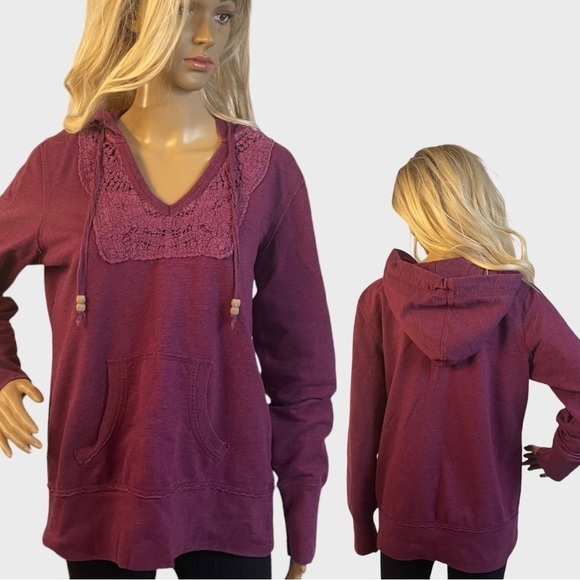 Maurices Purple Hoodie with Crochet Detail at Neckline - Picture 1 of 9